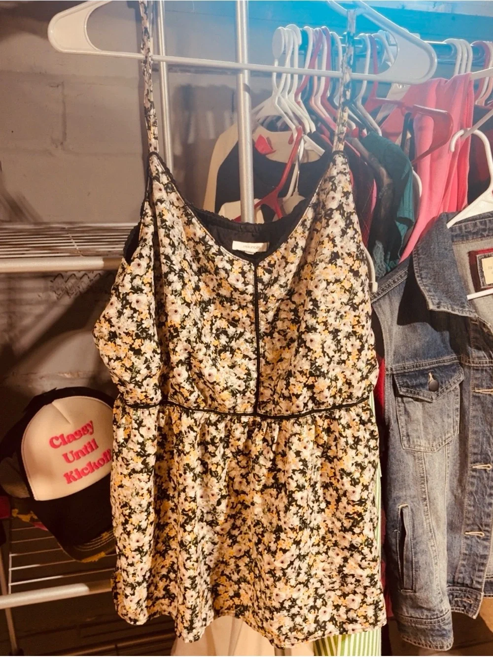 Maurices Yellow Black White Floral Spaghetti-Strap Shorts Romper